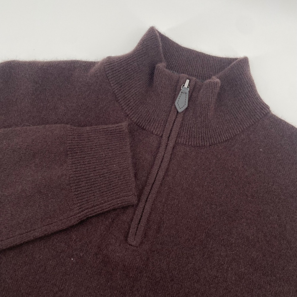 Bloomingdales The Mens Store Sweater Mens M Brown Cashmere Quarter Zip Pullover